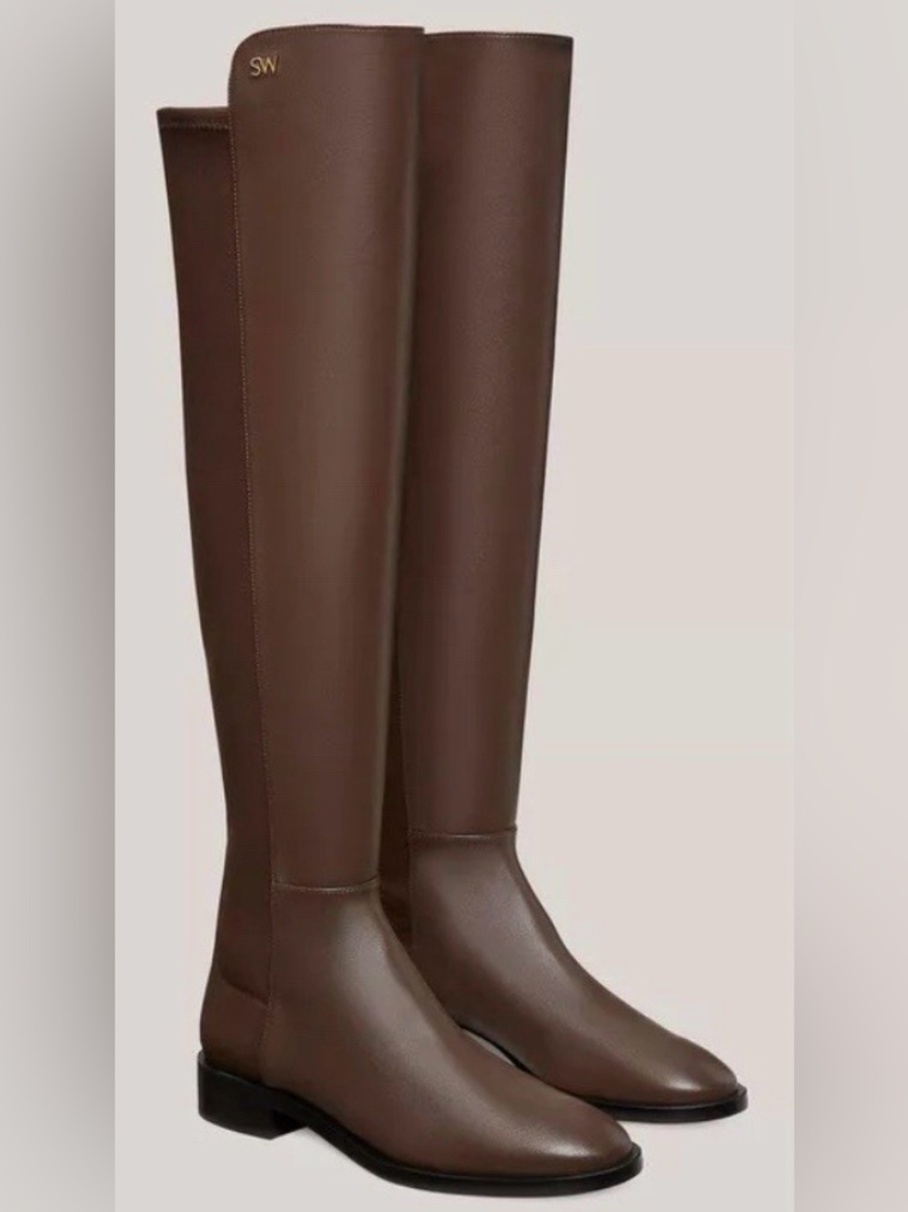 NWOB STUART WEITZMAN KEELAN Brown Stretch Leather Boots Size 5.5 M